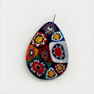 Multicolor Art Glass Millefiori Floral Pendant Teardrop Shape